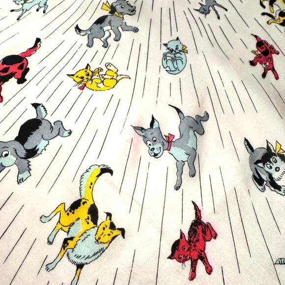 Silk Hand Rolled Raining Cats and Dogs Vintage Scarf RARE - Picture 7 of 14
